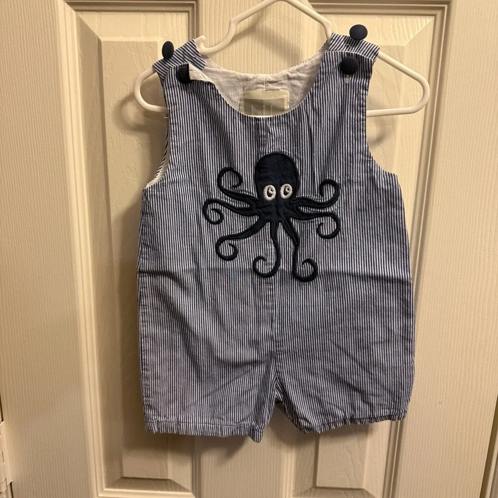 Lil Cactus Boys Striped‎ Octopus Appliqué Short Romper Jon Jon 6-12 Months